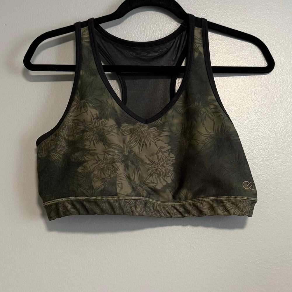 Calia by Carrie Underwood Green Black Floral Mesh Back Sports Bra